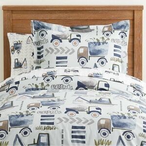 Kids Construction Truck Sheet Set - Blue & Brown - Pottery Barn Kids